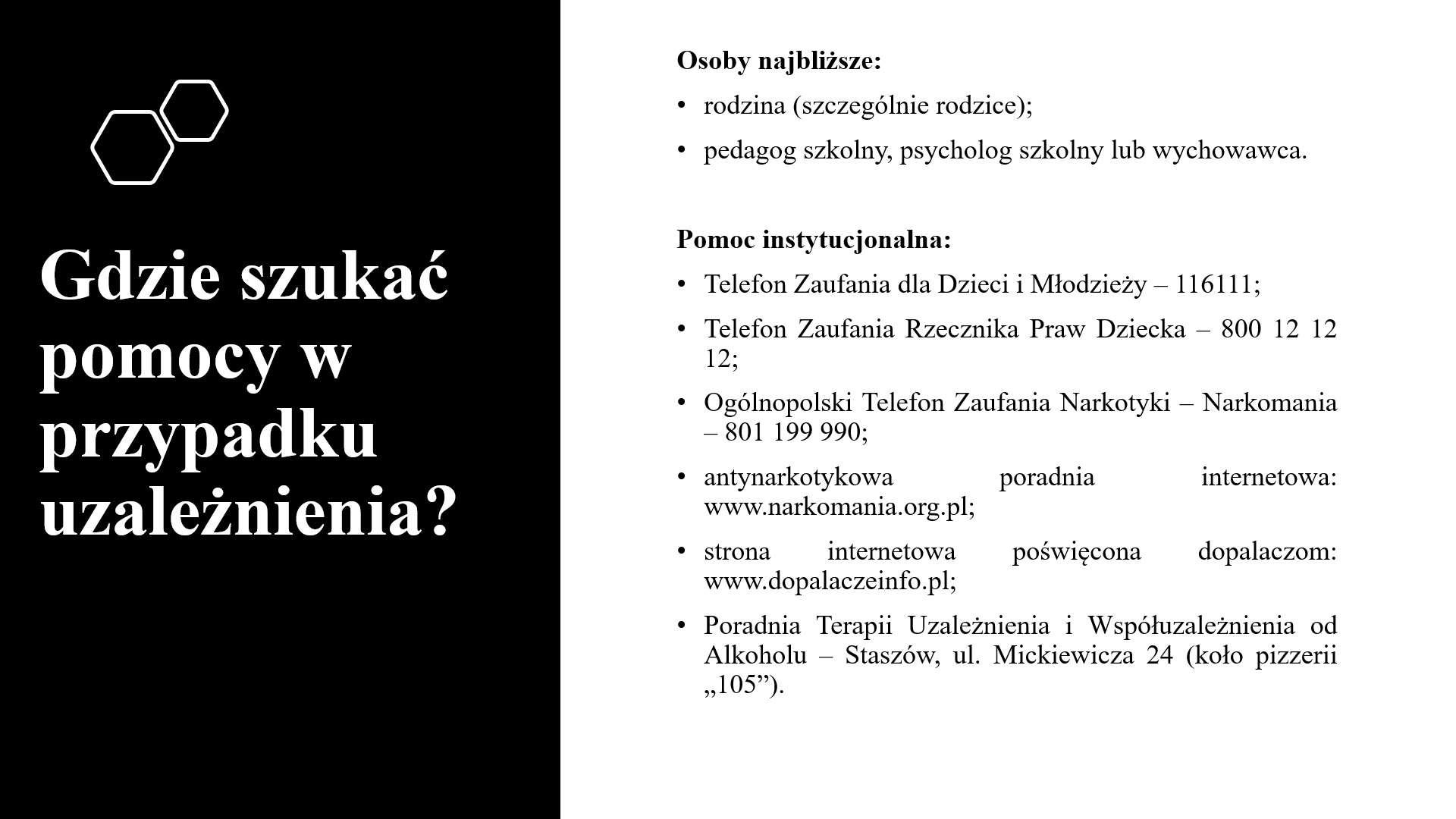 Pomoc w przypadku uzależnień dane teleadresowe